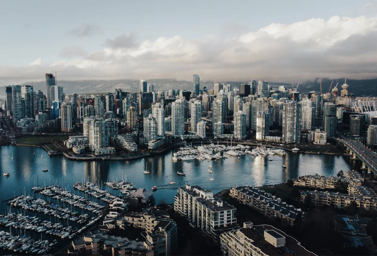 Coastal city skyline at golden hour